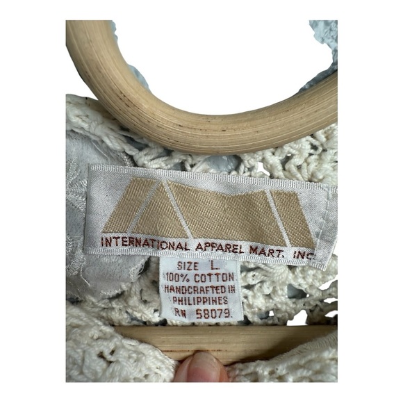 Vintage Handcrafted Open Crochet Sweater Floral Embroidered Pullover Ivory Large - Picture 4 of 12